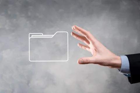 Businessman hold folder icon.Document Management System or DMS setup by IT co 写真素材