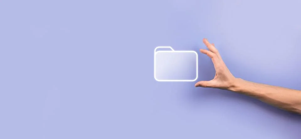 Businessman hold folder icon.Document Management System or DMS setup by IT co 写真素材