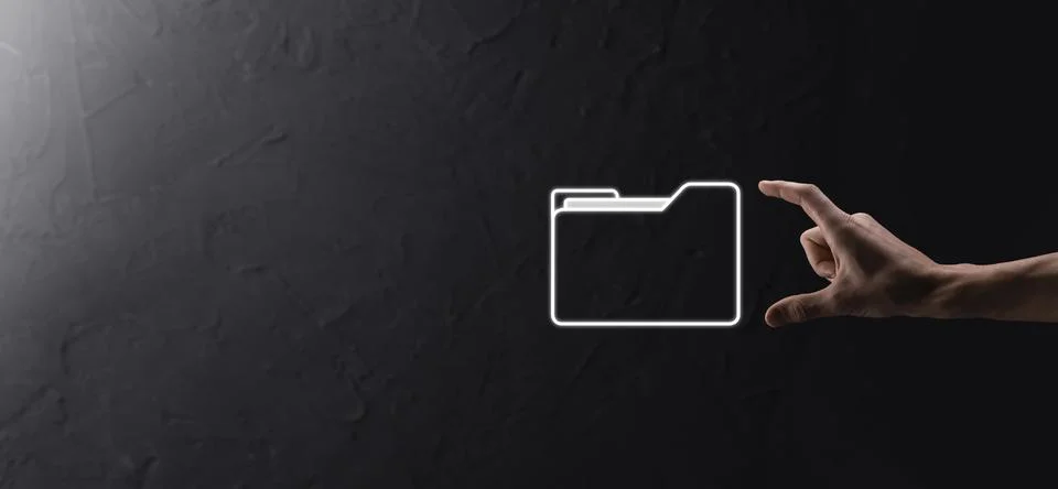 Businessman hold folder icon.Document Management System or DMS setup by IT co Stockfoto's
