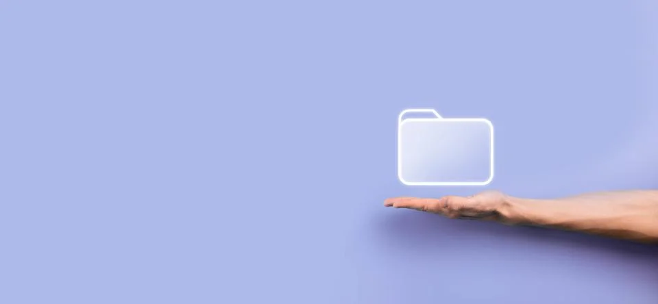Businessman hold folder icon.Document Management System or DMS setup by IT co 写真素材