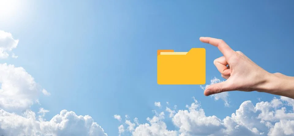 Businessman hold folder icon.Document Management System or DMS setup by IT co 写真素材
