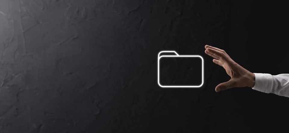 Businessman hold folder icon.Document Management System or DMS setup by IT co 写真素材