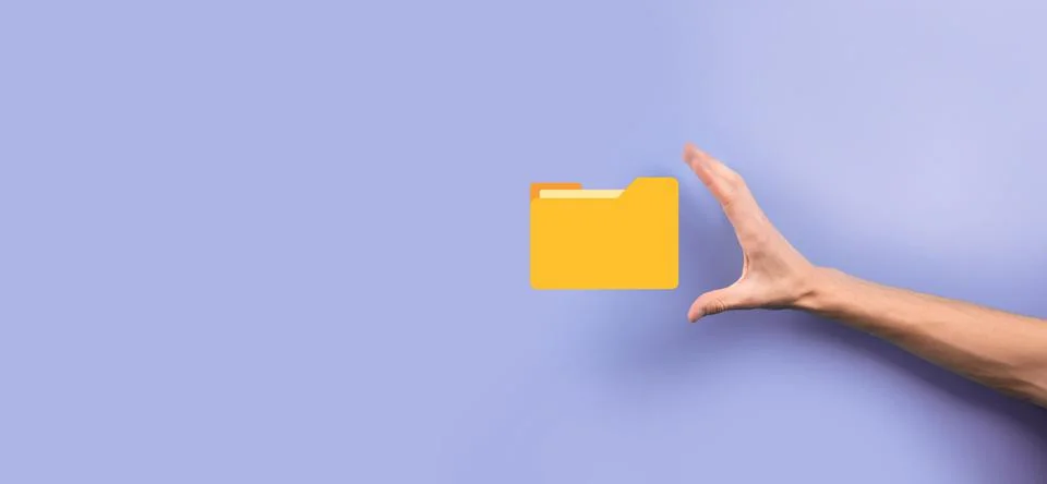Businessman hold folder icon.Document Management System or DMS setup by IT co Stockfoto's