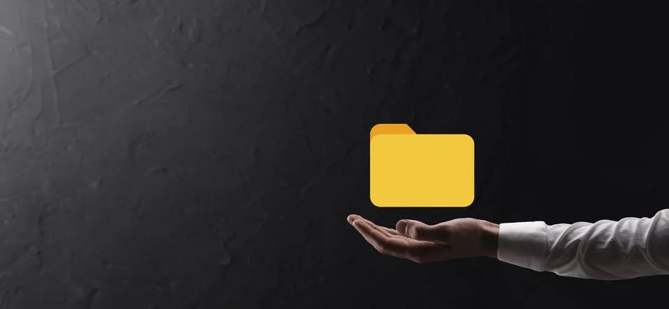 Businessman hold folder icon.Document Management System or DMS setup by IT co 写真素材