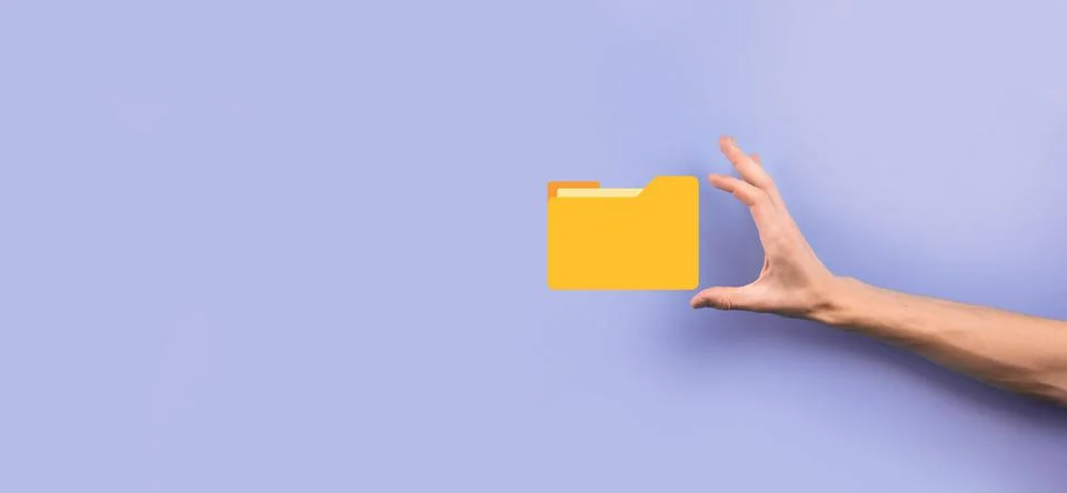 Businessman hold folder icon.Document Management System or DMS setup by IT co 库存照片
