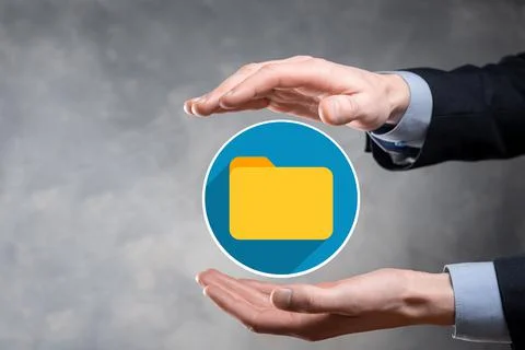 Businessman hold folder icon.Document Management System or DMS setup by IT co 写真素材