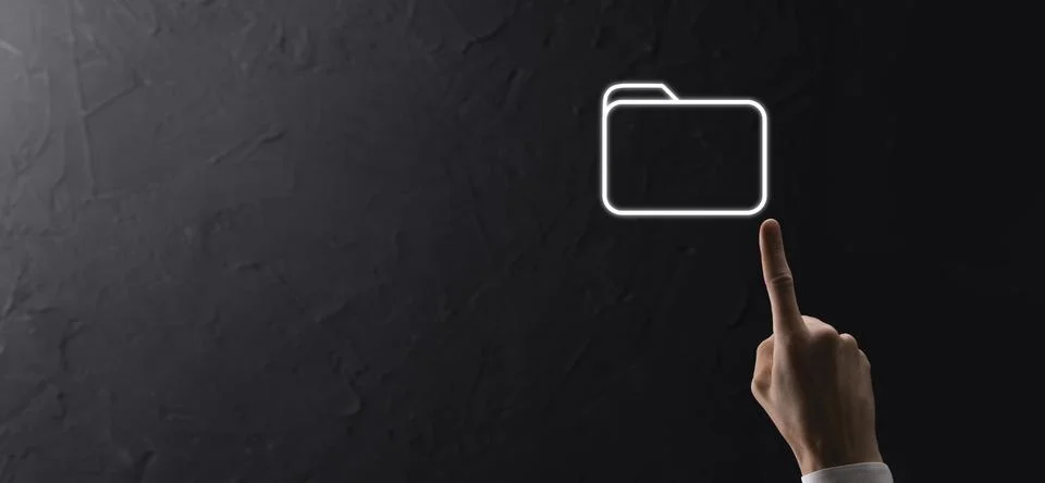 Businessman hold folder icon.Document Management System or DMS setup by IT co Foto stock