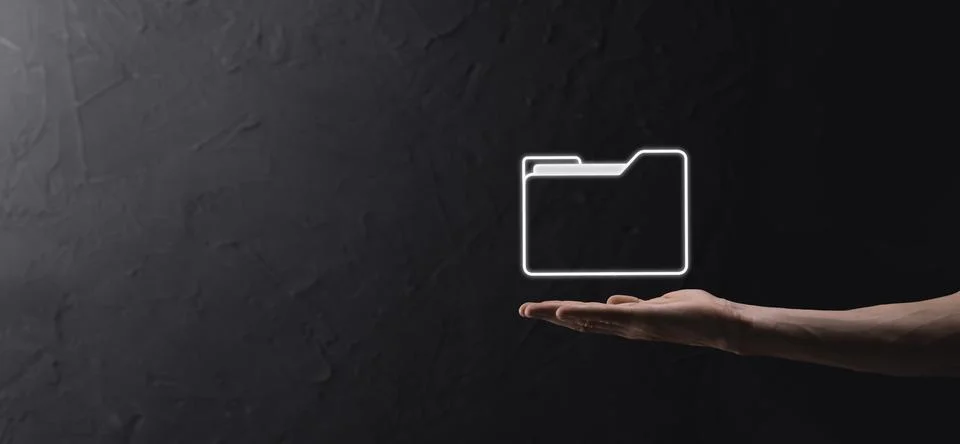 Businessman hold folder icon.Document Management System or DMS setup by IT co 写真素材