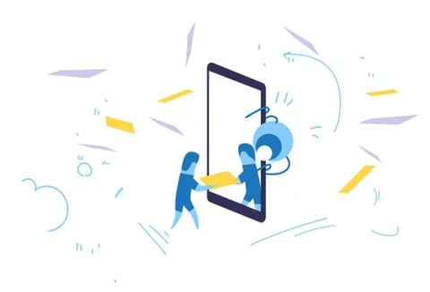 Businessman hold folder mobile app online synchronization data privacy Stock Illustration