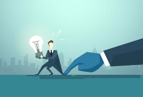 Businessman Hold Light Bulb Problem, Business Man Idea Crisis Concept Illustrazione stock