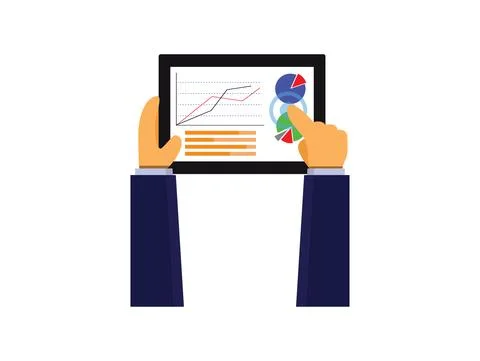 Businessman hold tablet with Business graph, vector illustration Stock Illustration