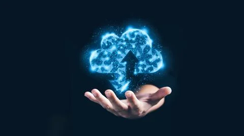 Businessman hold virtual cloud computing. 写真素材