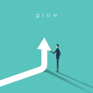 Businessman holding arrow going up vector symbol. Business concept of growth Stock Illustration