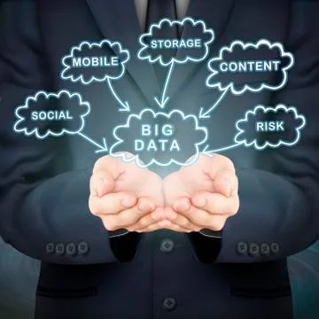 Businessman holding big data clouds Stock Illustration