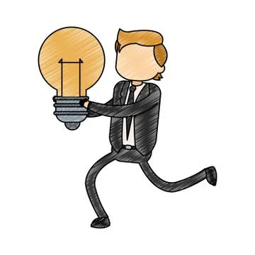 Businessman holding bulb scribble Stock Illustration
