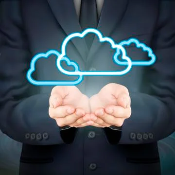Businessman holding cloud computing icon Stock Illustration