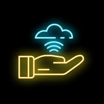 Businessman holding cloud computing wifi neon sign vector illustration Illustrazione stock