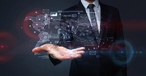 Businessman holding communication concept Stock Photos