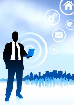 Businessman holding computer Illustrazione stock