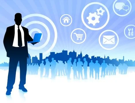 Businessman holding computer Stock Illustration