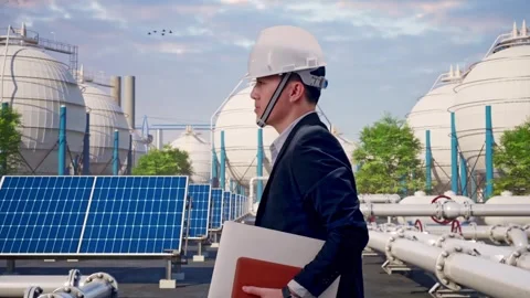 Businessman Holding Computer While Walking at Energy Complex Stock Footage 330173141