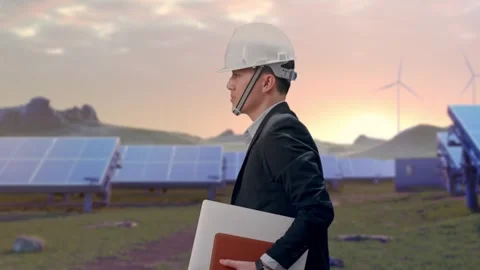 Businessman Holding Computer While Walking at Energy Farm Stock Footage 331021054