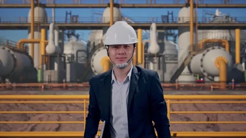 Businessman Holding Computer While Walking at Energy Plant Stock Footage 331192774