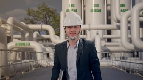 Businessman Holding Computer While Walking at Biodiesel plant Stock Footage 331639373