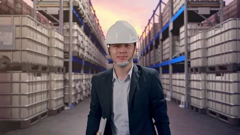 Businessman Holding Computer While Walking at Fuel Warehouse Stock Footage 332124587