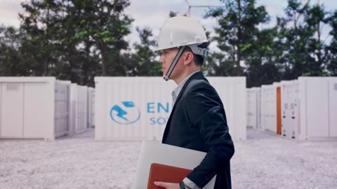 Businessman Holding Computer While Walking with Energy Storage Stock Footage 337811335