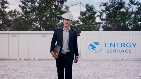 Businessman Holding Computer While Walking with Energy Storage Stock Footage 337811640