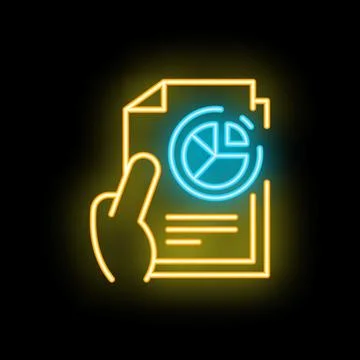 Businessman holding document with analytics neon signboard icon Illustrazione stock