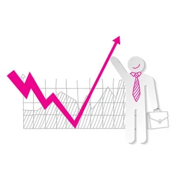 Businessman holding falling down graph line and push to increasing Stock Illustration