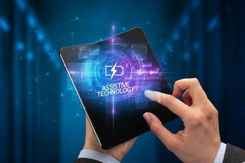 Businessman holding a foldable smartphone, technology concept Stock Photos