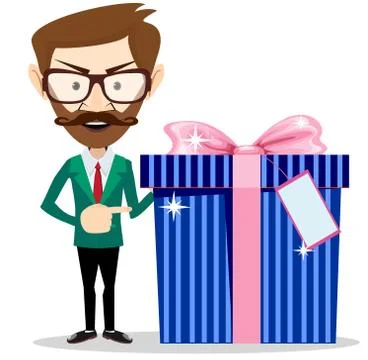 Businessman holding a gift Stock Illustration