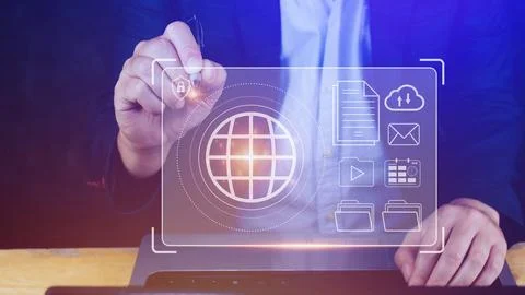 Businessman holding Global network connection, Big data analytics and busin.. Foto stock