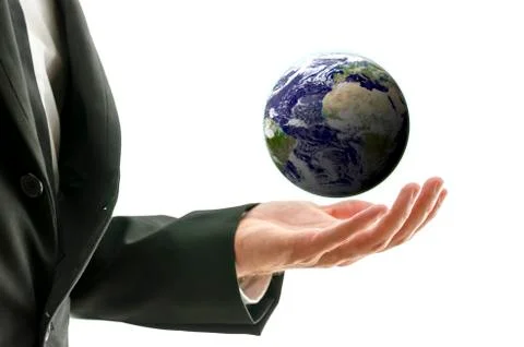 Businessman holding globe "Elements of this image furnished by NASA " 库存照片