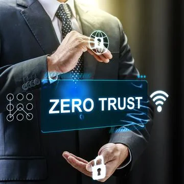 Businessman holding a glowing virtual interface with Zero Trust cybersecuri.. Stock Photos