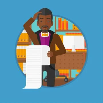 Businessman holding long bill vector illustration Stock Illustration