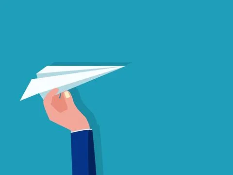 Businessman holding a paper plane. Commitment to the goal. business concept 库存插图