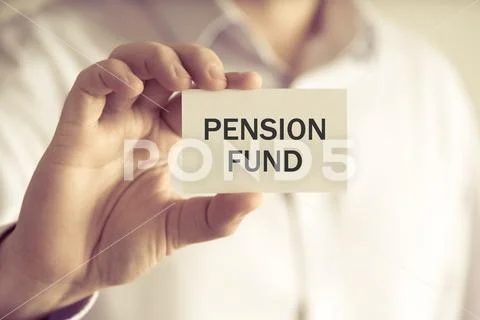Businessman holding PENSION FUND message card Stock Photos