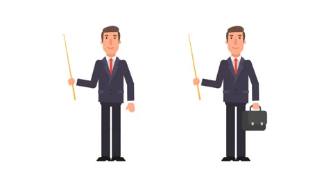 Businessman holding pointer and pointing. Holds suitcase. Alpha channel. Stock Footage 90454909