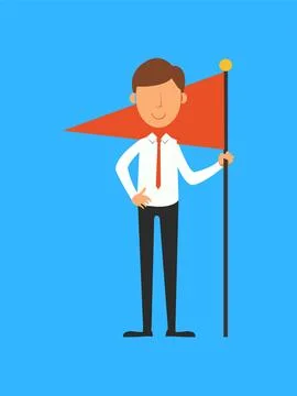 Businessman holding a red flag. Vector illustration in flat style. Stock Illustration