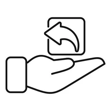Businessman holding return button icon in open palm Illustrazione stock