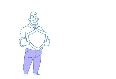 Businessman holding shield defender security business protection from attack Stock Illustration