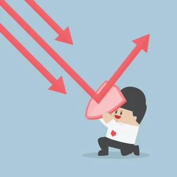Businessman holding shield prevent from down trend graph to protect his profi Stock Illustration