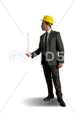 Businessman holding a small wind turbine Stock-Fotos