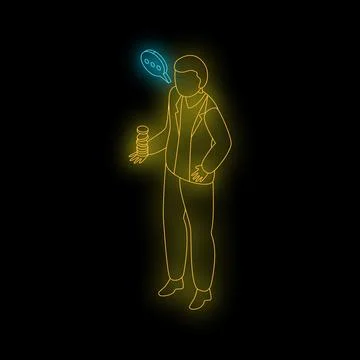 Businessman holding stack of coins and speech bubble is appearing above his.. 库存插图