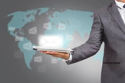 Businessman  holding a tablet computer Stock Illustration