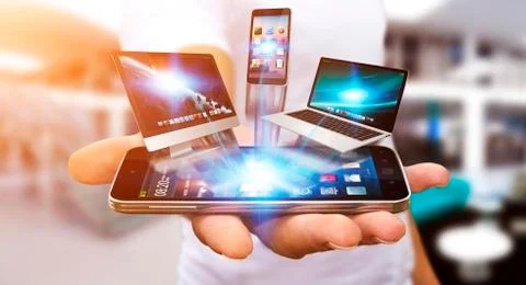 Businessman holding tech device in his hand Stock Illustration